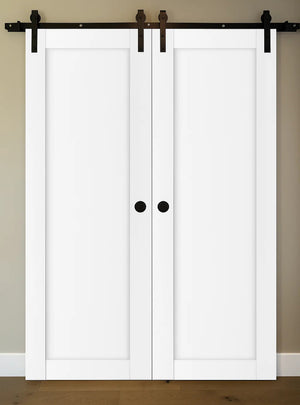 Nova Stile 054 Soft White Laminated Modern Double Barn Door - Doors and Beyond