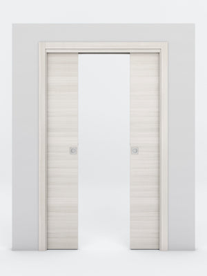 Nova Flush Braga Crema Matrix Laminated Modern Double Pocket Door - Doors and Beyond