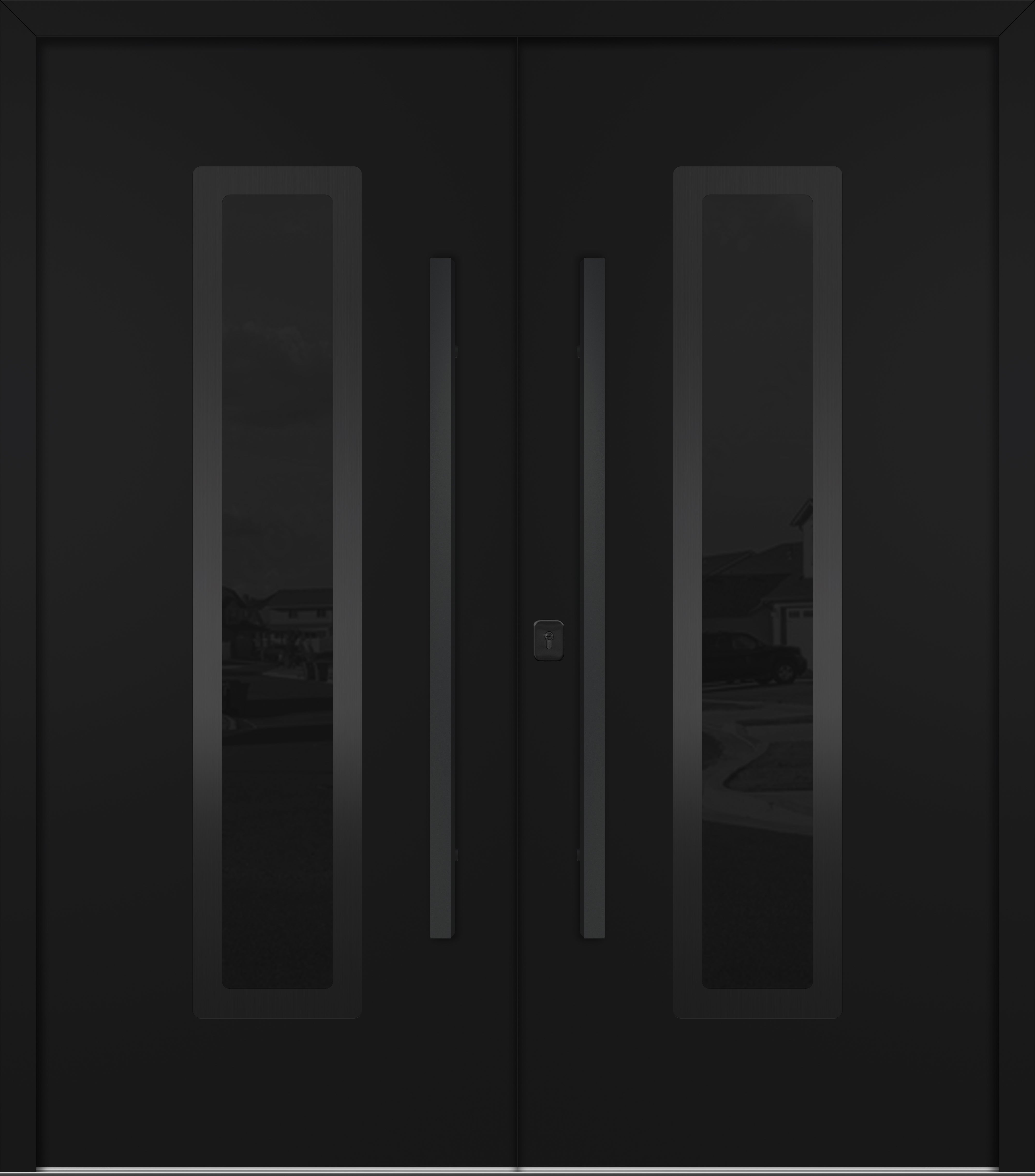 Nova Inox S1 Modern Exterior Double Door 72x80 - Unit 74x81 1/2 Black Stainless Steel - Black