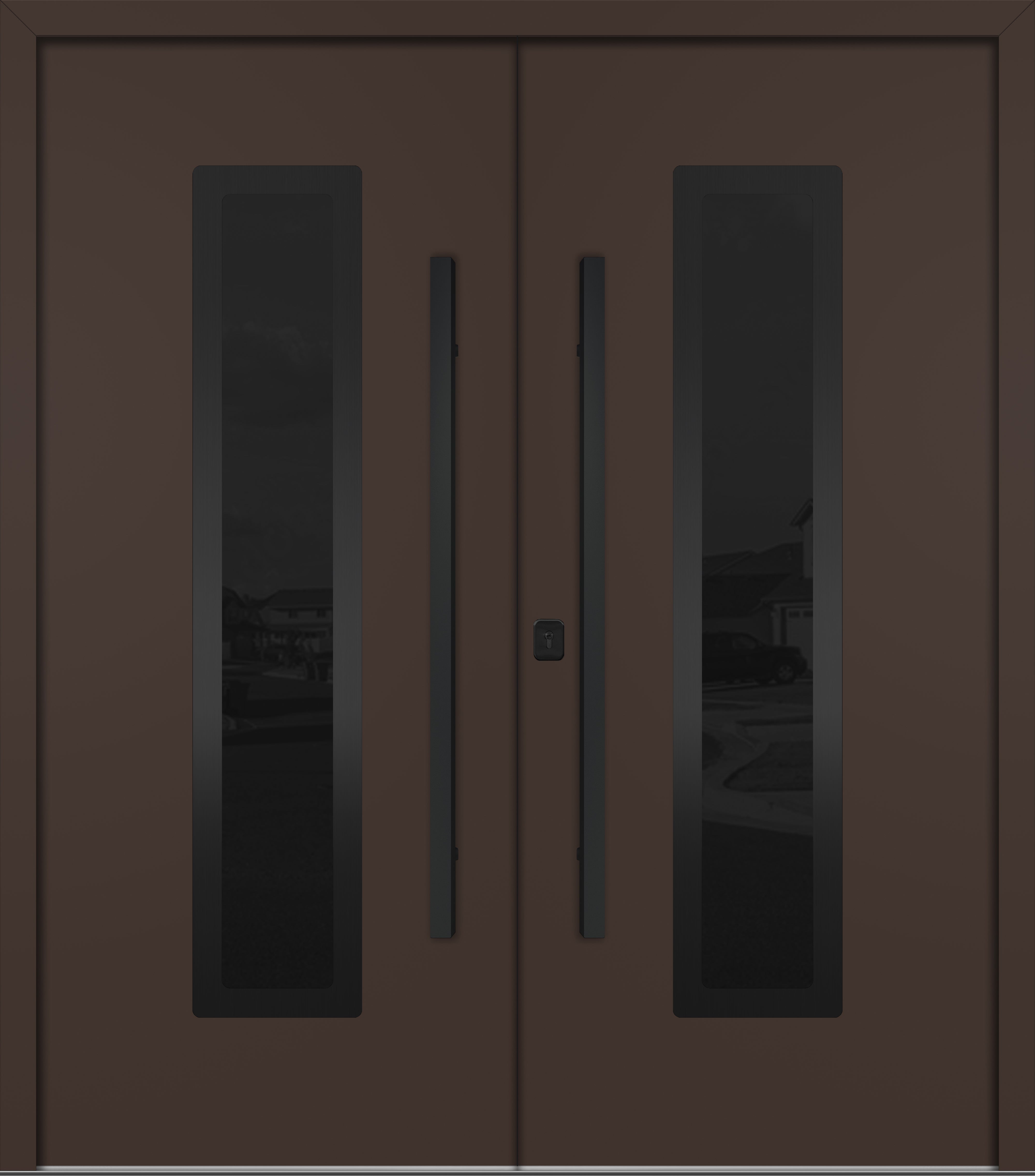 Nova Inox S1 Modern Exterior Double Door 72x80 - Unit 74x81 1/2 Black Stainless Steel - Brown