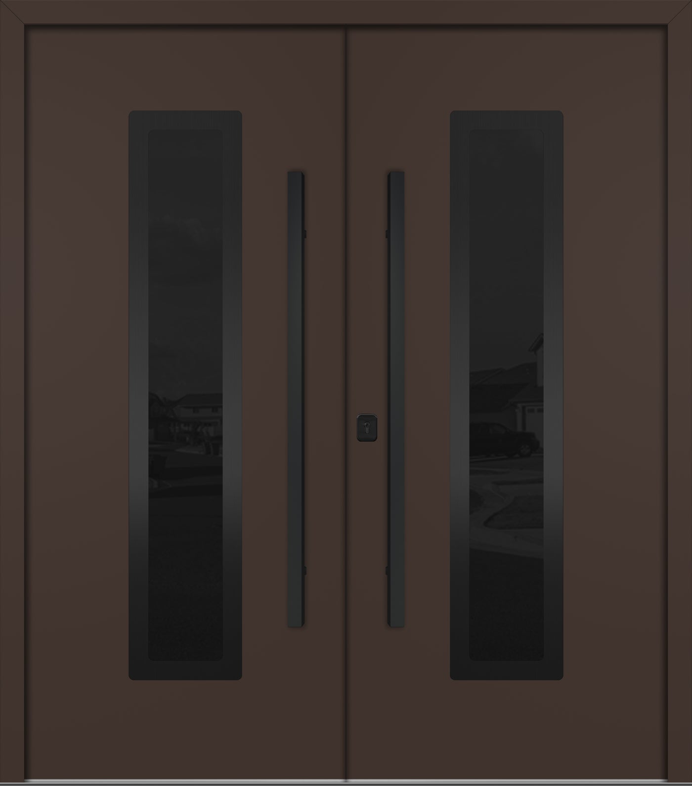 Nova Inox S1 Modern Exterior Double Door 72x80 - Unit 74x81 1/2 Black Stainless Steel - Brown - Doors and Beyond