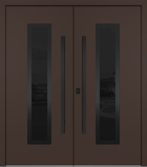 Nova Inox S1 Modern Exterior Double Door 72x80 - Unit 74x81 1/2 Black Stainless Steel - Brown - Doors and Beyond