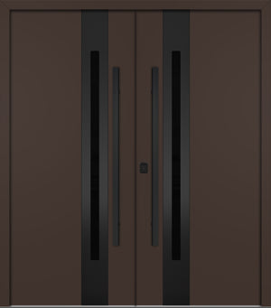Nova Inox S2 Modern Exterior Double Door 72x80 - Unit 74x81 1/2 Black Stainless Steel - Brown - Doors and Beyond