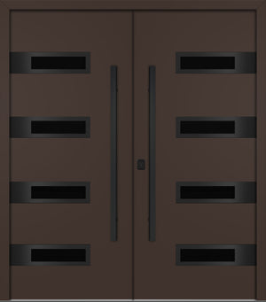 Nova Inox S4 Modern Exterior Double Door 72x80 - Unit 74x81 1/2 Black Stainless Steel - Brown - Doors and Beyond