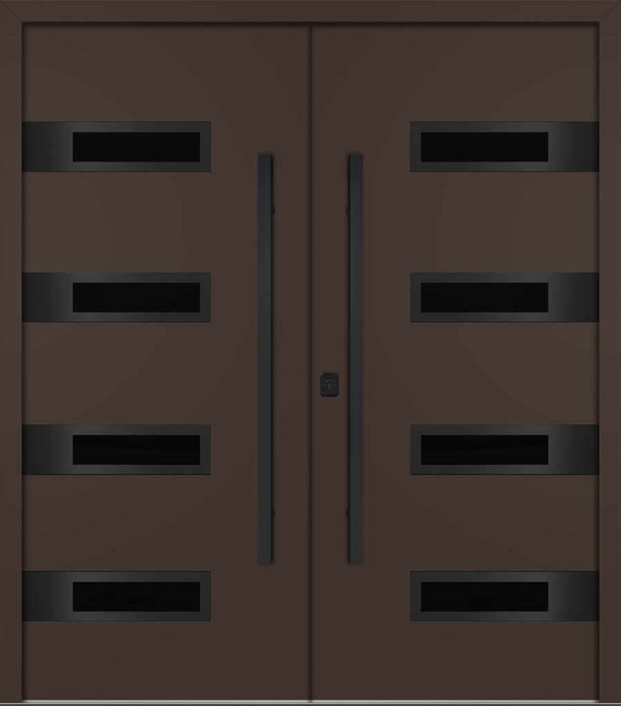 Nova Inox S4 Modern Exterior Double Door 72x80 - Unit 74x81 1/2 Black Stainless Steel - Brown - Doors and Beyond