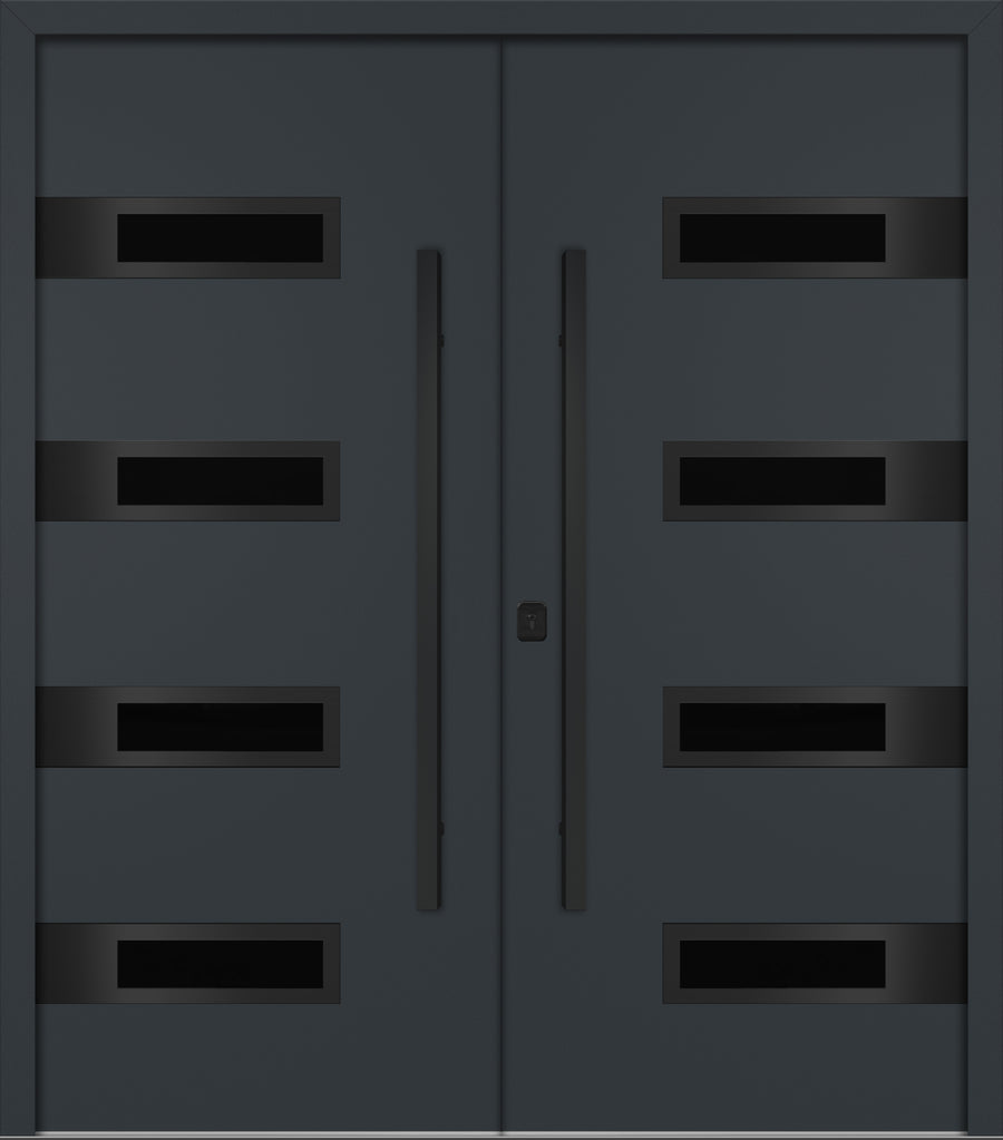 Nova Inox S4 Modern Exterior Double Door 72x80 - Unit 74x81 1/2 Black Stainless Steel - Gray - Doors and Beyond