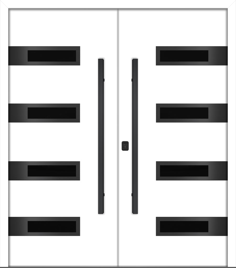 Nova Inox S4 Modern Exterior Double Door 72x80 - Unit 74x81 1/2 Black Stainless Steel - White - Doors and Beyond