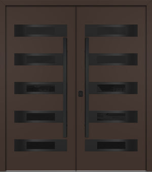 Nova Inox S5 Modern Exterior Double Door 72x80 - Unit 74x81 1/2 Black Stainless Steel - Brown - Doors and Beyond