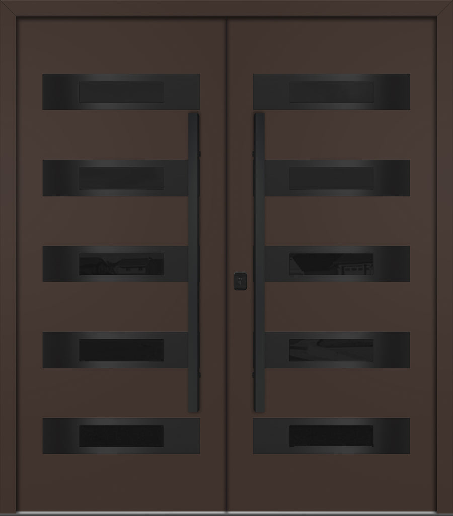 Nova Inox S5 Modern Exterior Double Door 72x80 - Unit 74x81 1/2 Black Stainless Steel - Brown - Doors and Beyond