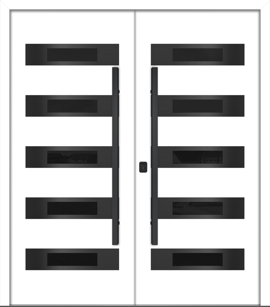 Nova Inox S5 Modern Exterior Double Door 72x80 - Unit 74x81 1/2 Black Stainless Steel - White - Doors and Beyond