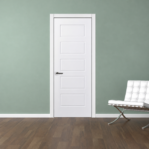 Nova 5 Panel Soft White Laminated Modern Pre-Hung Door - Doors and Beyond