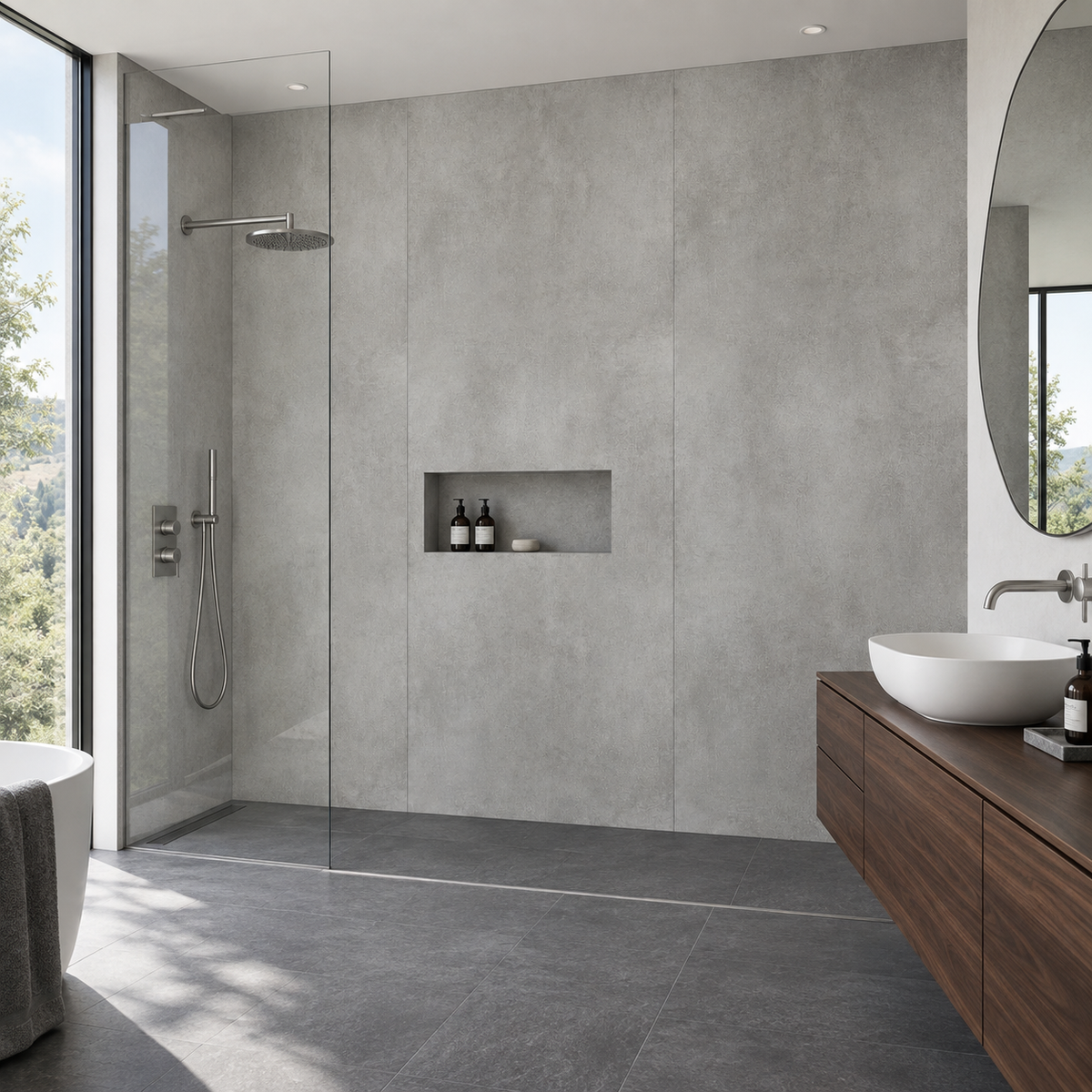 VOX Wall SPC Smoky concrete embossed matt 43 5/16" x 110 1/4" - Doors and Beyond