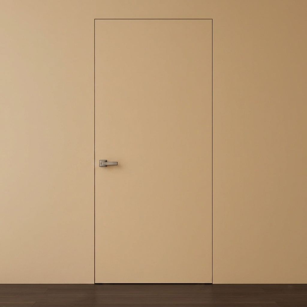 Primed Solid Frameless Door Example For Painting Soft Caramel Beige - Doors and Beyond