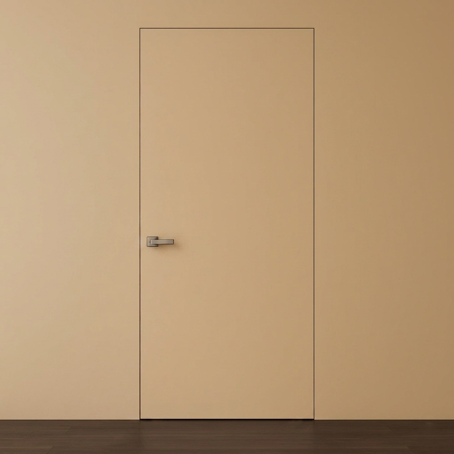 Primed Solid Frameless Door Example For Painting Soft Caramel Beige - Doors and Beyond