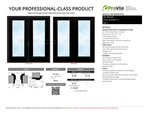 ProVia Legacy Steel 20GA Heavy Duty Patio Double Door Fullsized 60x80 Black/Black Double Pane Low-E W Argon Gas - Doors and Beyond