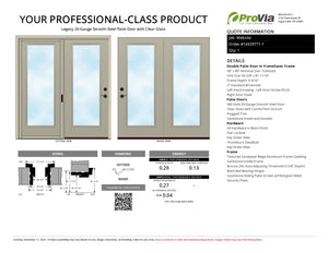 ProVia Legacy Steel 20GA Heavy Duty Patio Double Door Fullsized 68x80 Sandstone/Sandstone Double Pane Low-E W Argon Gas - Doors and Beyond