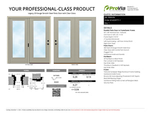 ProVia Legacy Steel 20GA Heavy Duty Patio Double Door Fullsized 60x80 Sandstone/Sandstone Double Pane Low-E W Argon Gas - Doors and Beyond
