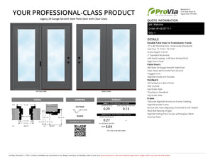ProVia Legacy Steel 20GA Heavy Duty Patio Double Door Downsized 72x80 Nightfall/Nightfall Double Pane Low-E W Argon Gas - Doors and Beyond