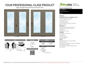 ProVia Legacy Steel 20GA Heavy Duty Patio Double Door Fullsized 72x80 Clay/Clay Double Pane Low-E W Argon Gas - Doors and Beyond