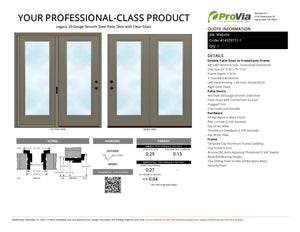 ProVia Legacy Steel 20GA Heavy Duty Patio Double Door Downsized 68x80 Clay/Clay Double Pane Low-E W Argon Gas - Doors and Beyond