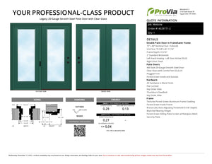 ProVia Legacy Steel 20GA Heavy Duty Patio Double Door Fullsized 72x80 Forest Green/Forest Green Double Pane Low-E W Argon Gas - Doors and Beyond
