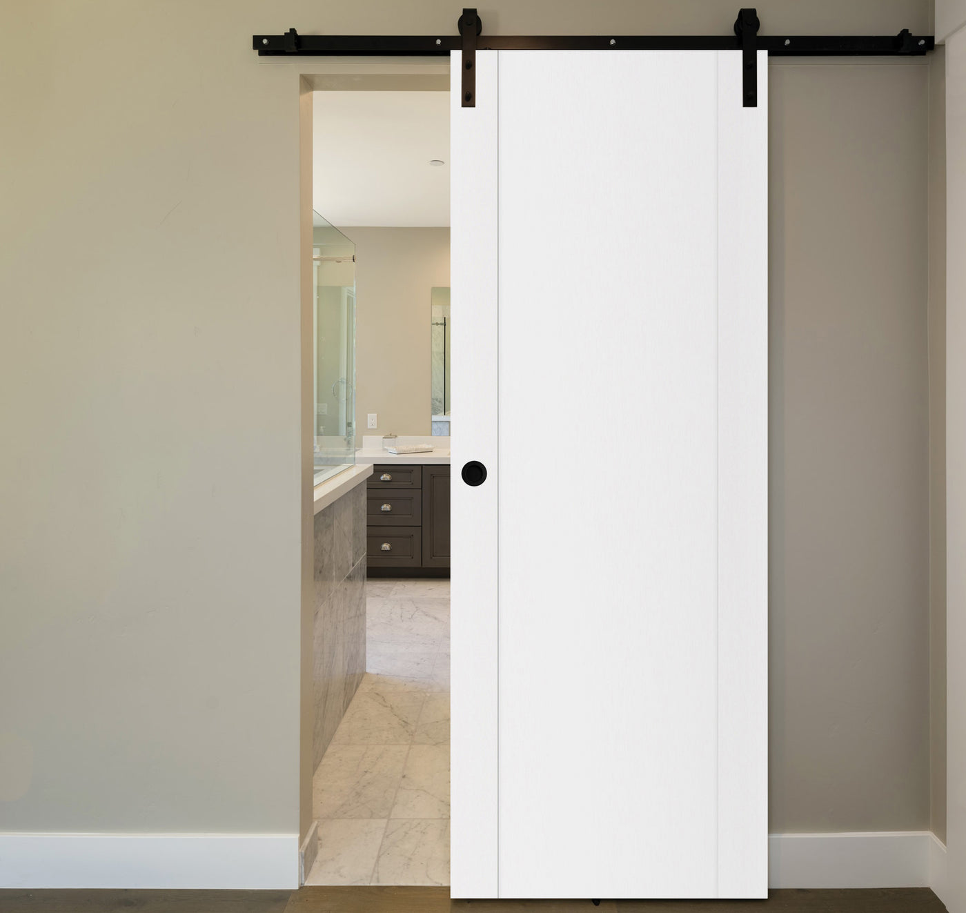 Nova Stile 001 Soft White Laminated Modern Barn Door - Doors and Beyond