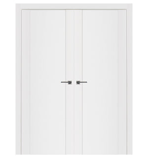 Nova Stile 001 Soft White Laminated Modern Double Pre-Hung Door - Doors and Beyond