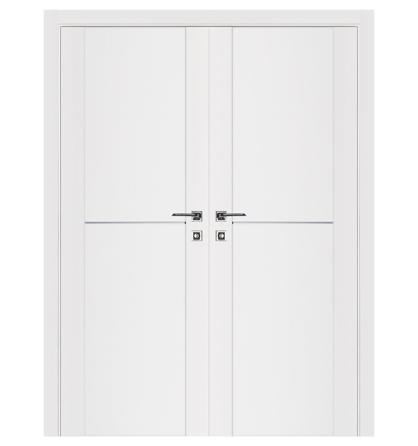 Nova Stile 002 Soft White Laminated Modern Double Pre-Hung Door - Doors and Beyond