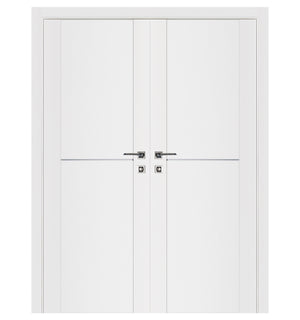 Nova Stile 002 Soft White Laminated Modern Double Pre-Hung Door - Doors and Beyond