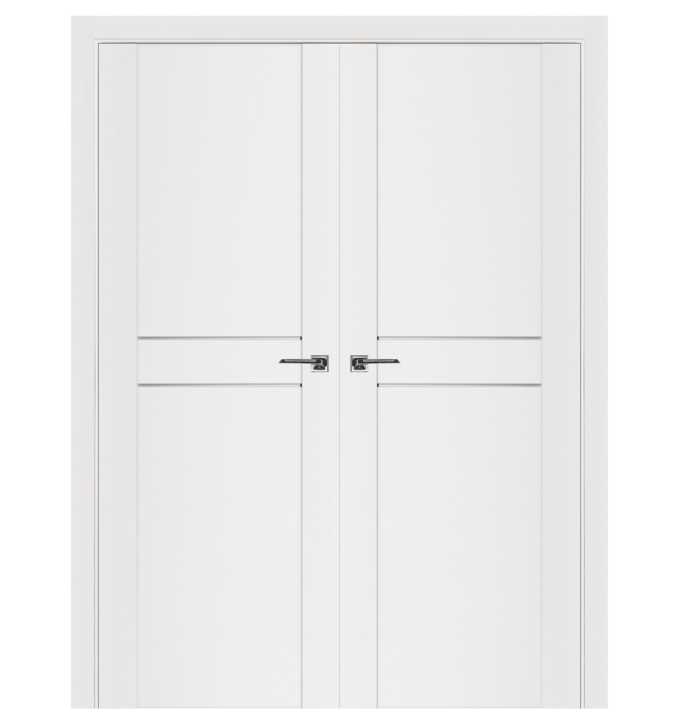 Nova Stile 003 Soft White Laminated Modern Double Pre-Hung Door - Doors and Beyond
