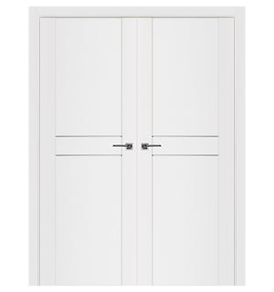 Nova Stile 003 Soft White Laminated Modern Double Pre-Hung Door - Doors and Beyond