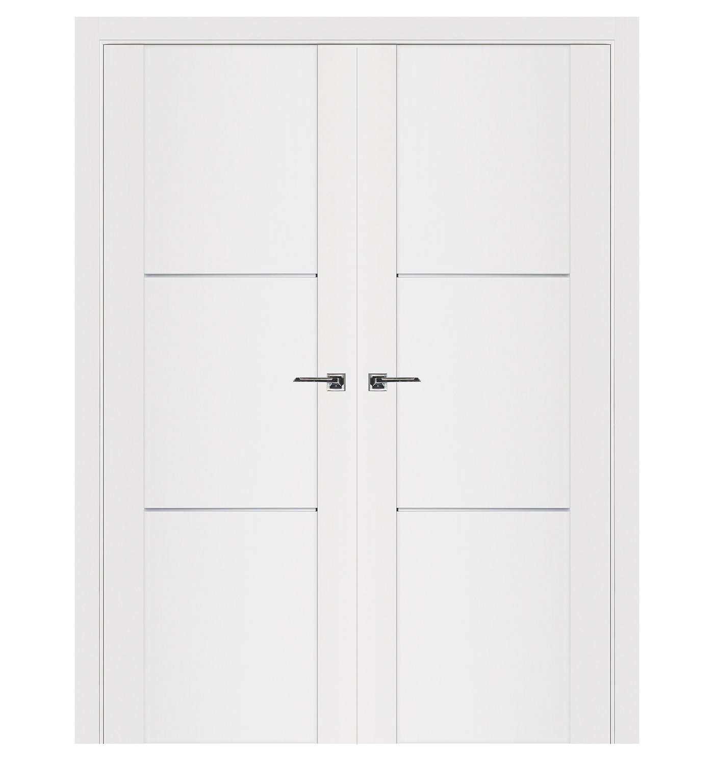 Nova Stile 004 Soft White Laminated Modern Double Pre-Hung Door - Doors and Beyond