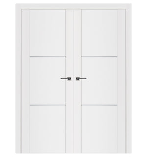 Nova Stile 004 Soft White Laminated Modern Double Pre-Hung Door - Doors and Beyond