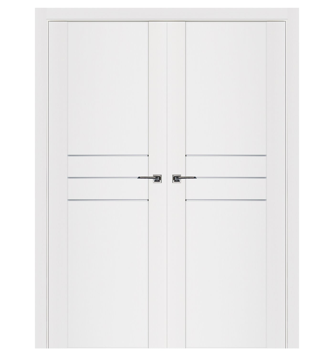 Nova Stile 005 Soft White Laminated Modern Double Pre-Hung Door - Doors and Beyond