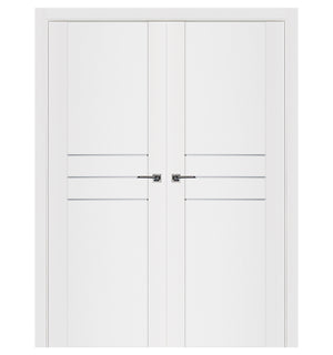 Nova Stile 005 Soft White Laminated Modern Double Pre-Hung Door - Doors and Beyond