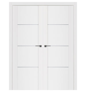 Nova Stile 006 Soft White Laminated Modern Double Pre-Hung Door - Doors and Beyond