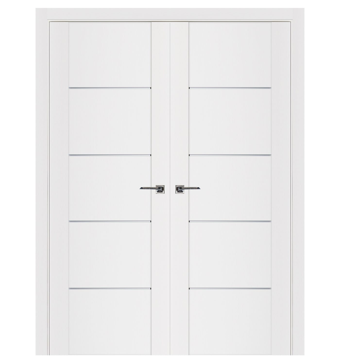 Nova Stile 007 Soft White Laminated Modern Double Pre-Hung Door - Doors and Beyond