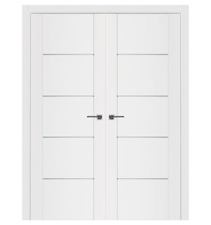 Nova Stile 007 Soft White Laminated Modern Double Pre-Hung Door - Doors and Beyond