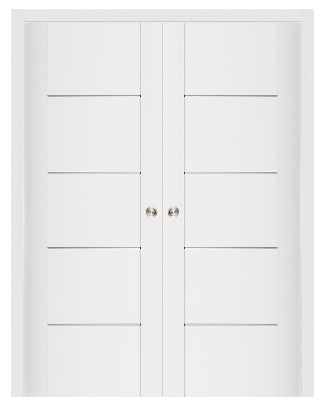 Nova Stile 007 Soft White Laminated Modern Double Pocket Door - Doors and Beyond