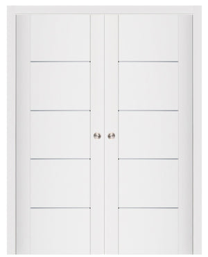 Nova Stile 007 Soft White Laminated Modern Double Pocket Door - Doors and Beyond