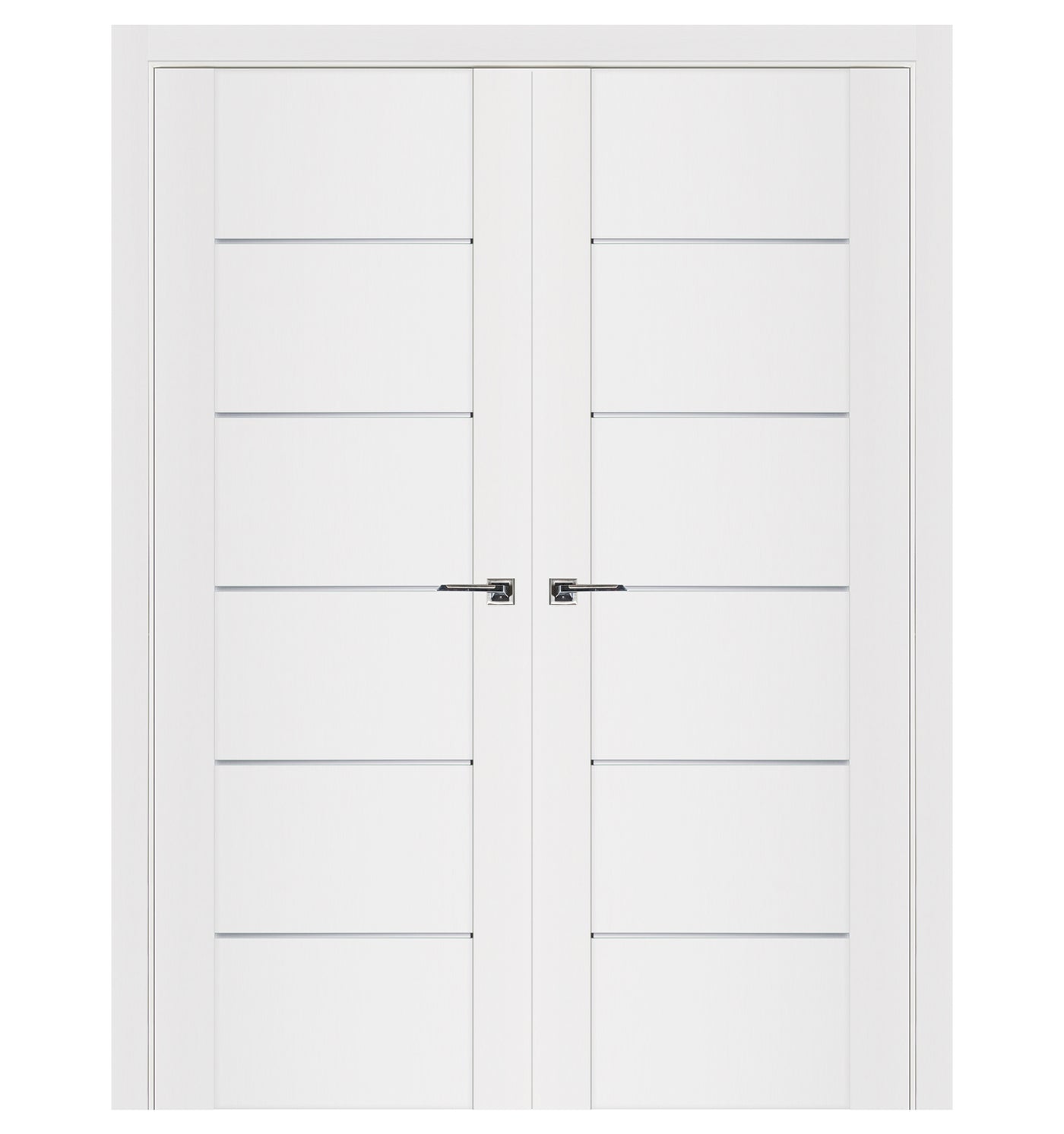 Nova Stile 008 Soft White Laminated Modern Double Pre-Hung Door - Doors and Beyond