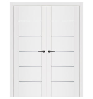 Nova Stile 008 Soft White Laminated Modern Double Pre-Hung Door - Doors and Beyond