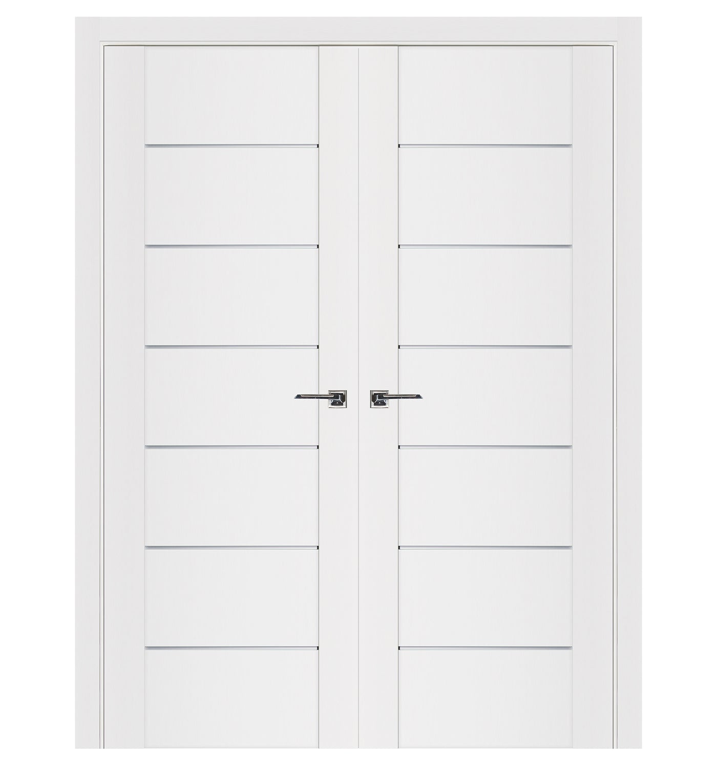 Nova Stile 009 Soft White Laminated Modern Double Pre-Hung Door - Doors and Beyond