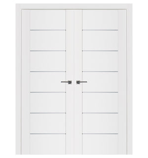 Nova Stile 009 Soft White Laminated Modern Double Pre-Hung Door - Doors and Beyond