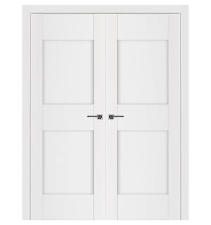 Nova Stile 013 Soft White Laminated Modern Double Pre-Hung Door - Doors and Beyond