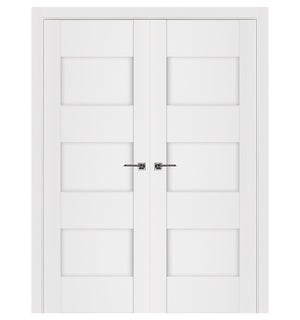 Nova Stile 015 Soft White Laminated Modern Double Pre-Hung Door - Doors and Beyond