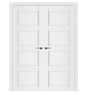 Nova Stile 021 Soft White Laminated Modern Double Pre-Hung Door - Doors and Beyond