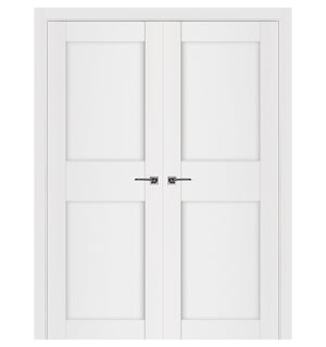 Nova Stile 043 Soft White Laminated Modern Double Pre-Hung Door - Doors and Beyond