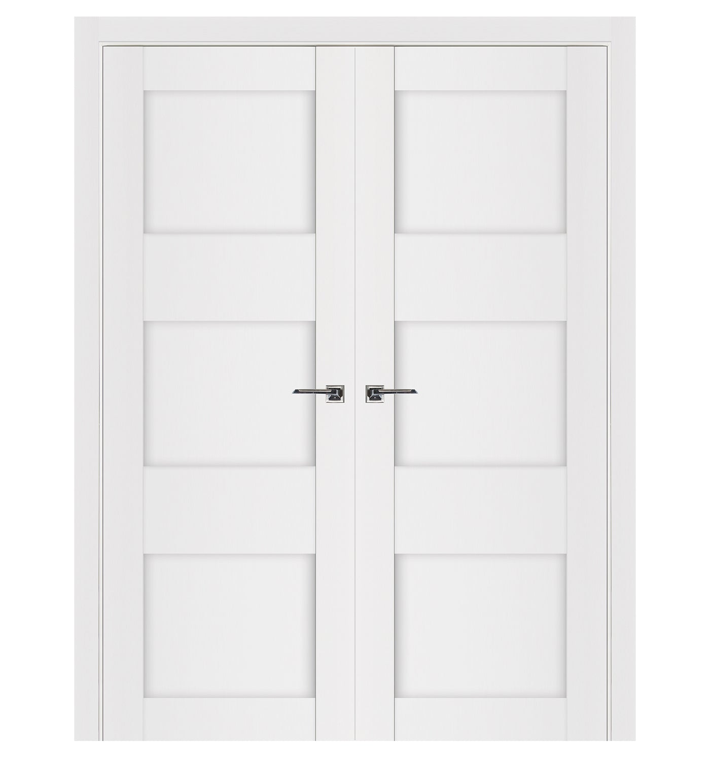 Nova Stile 044 Soft White Laminated Modern Double Pre-Hung Door - Doors and Beyond