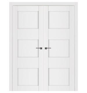 Nova Stile 044 Soft White Laminated Modern Double Pre-Hung Door - Doors and Beyond